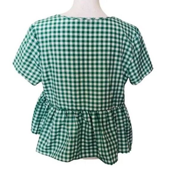 Shein Green White Plaid Ruffle Top Large - Picture 2 of 3